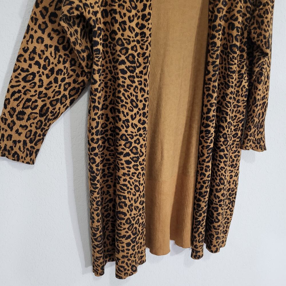 Terra & Sky Leopard Print Long Cardigan Women's Size 0X 14W Open Front Casual - Picture 7 of 9